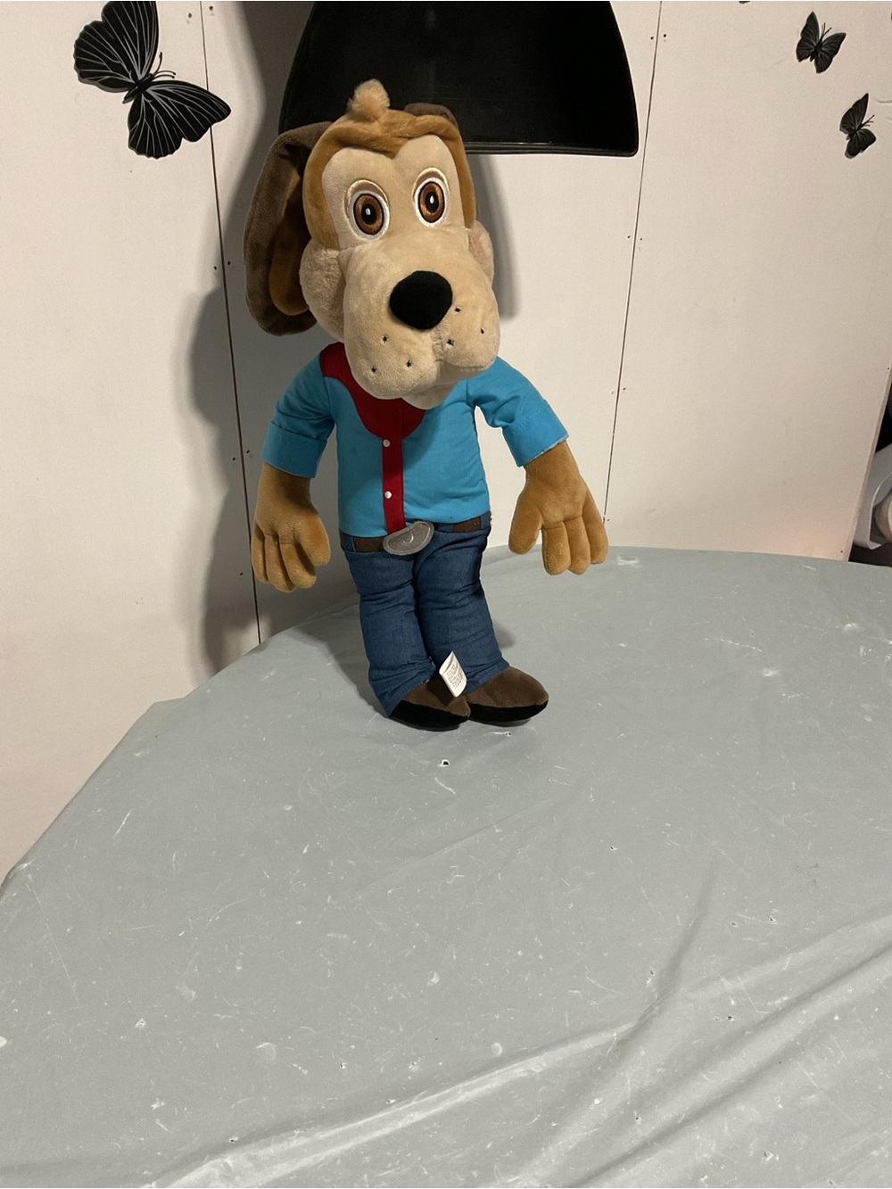 Plush Dog Toy in Brown with Blue Shirt - Brand Unknown